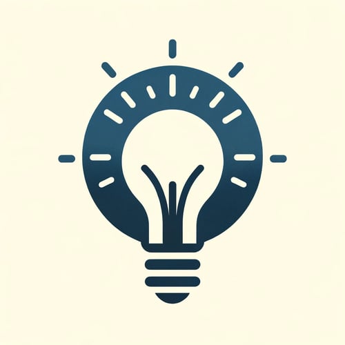 DALL·E 2024-02-28 18.26.48 - Create a simple and minimalist design of a light bulb symbolizing an idea, predominantly using shades of blue, with accents of white and yellow. The l